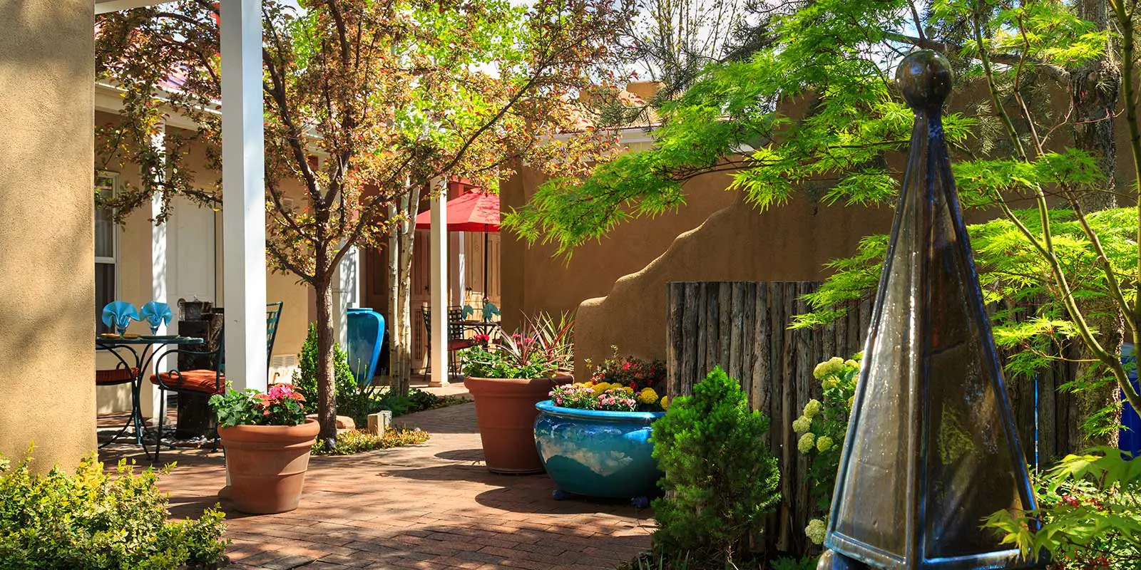 beautiful courtyard at our Santa Fe Bed and Breakfast