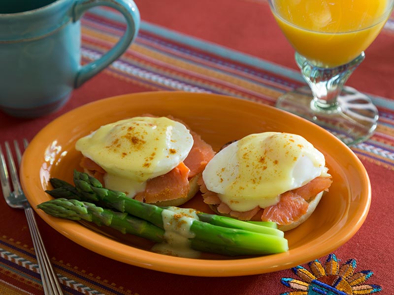 Eggs Benedict, one of the many breakfasts served at our Santa Fe Bed and Breakfast