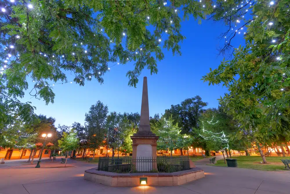 The beautiful Santa Fe Plaza, the centerpiece of the Santa Fe Historic District